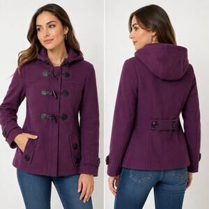 Me Jane Purple Hooded Toggle Coat Womens Small Wool Blend Peacoat Winter Jacket